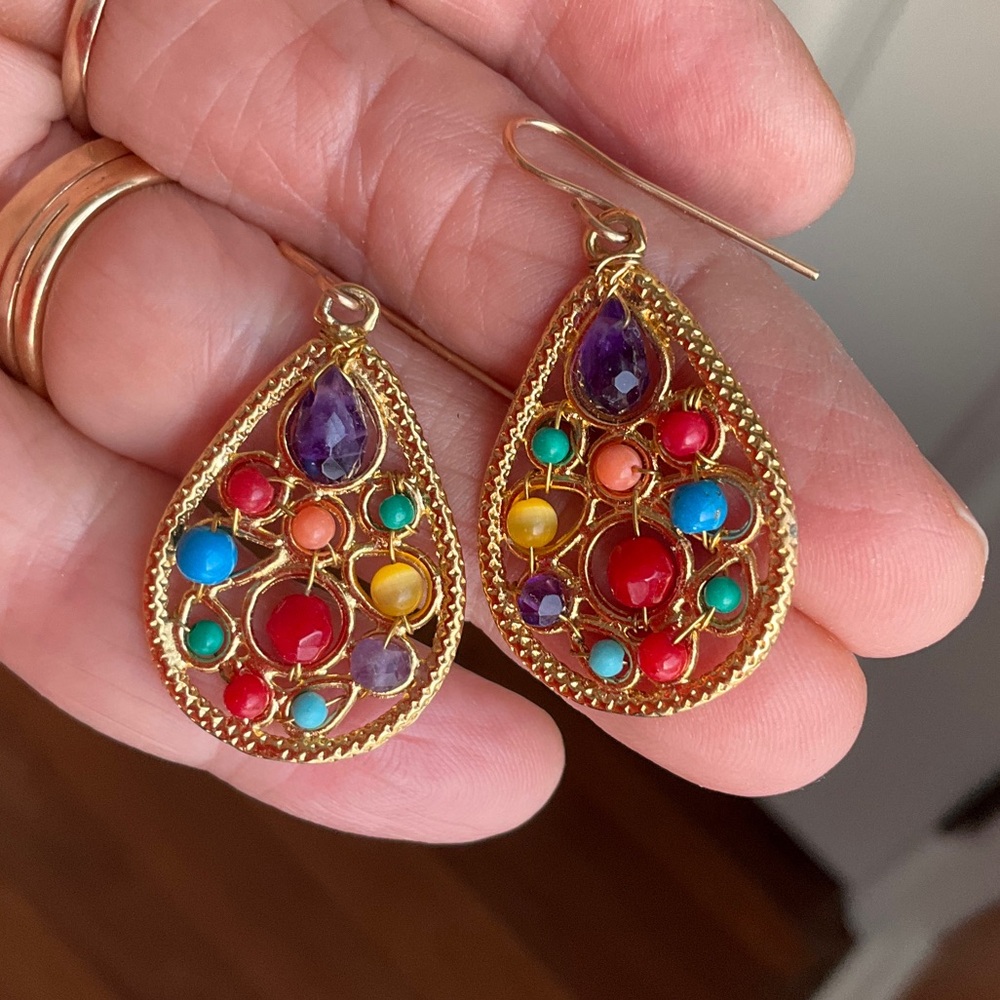 Beautiful colorful gemstone beaded earrings - Picture 2 of 5